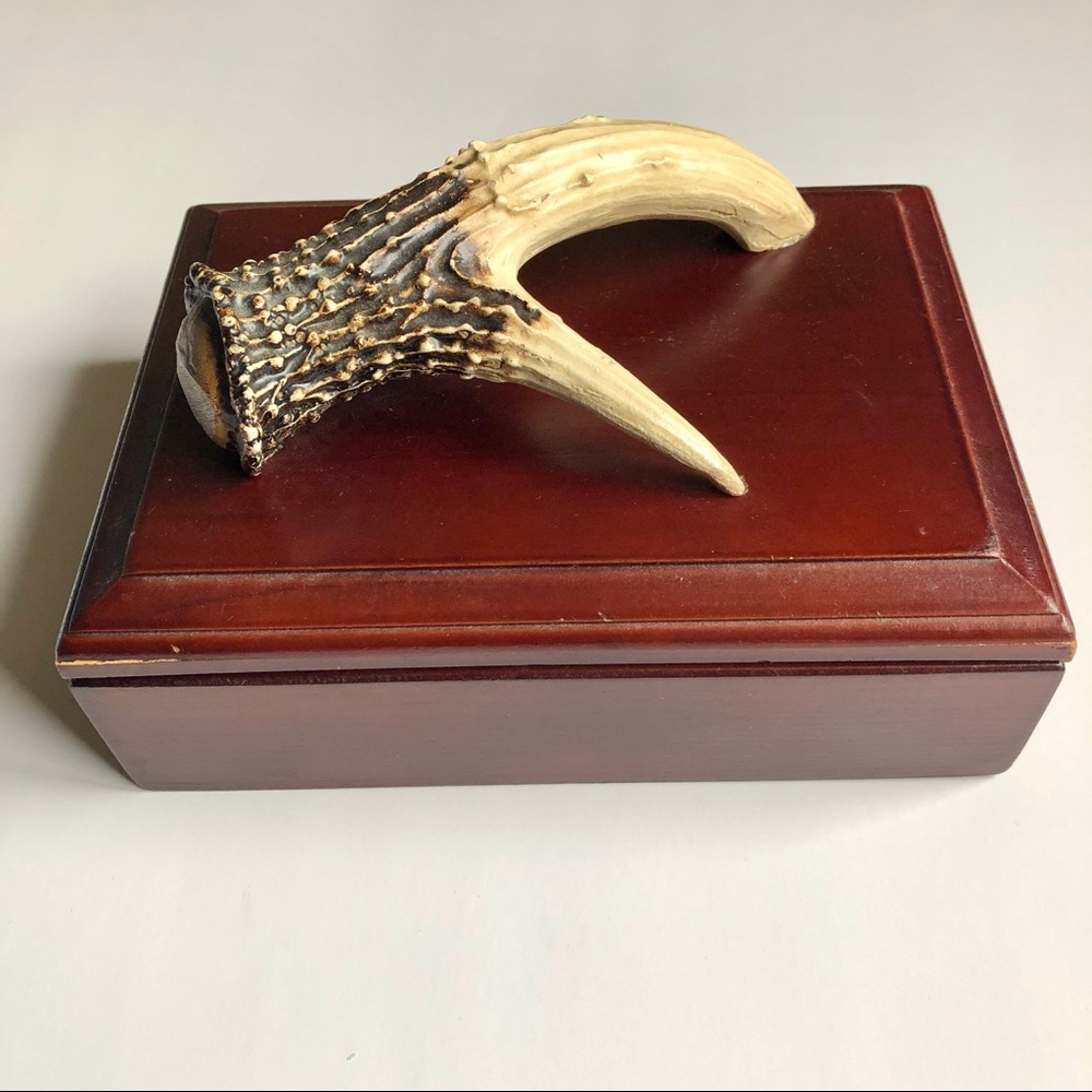 VINTAGE Antler Decorative Wooden Box For Watches Rings Cufflinks Storage Box
